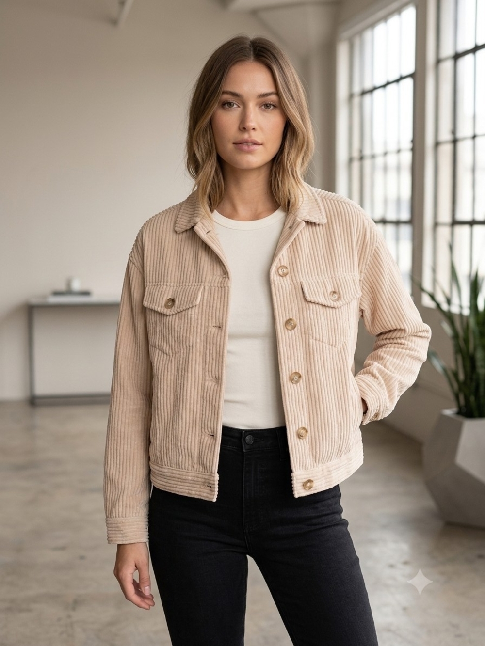 HYFVE Beige Corduroy Button Up Jacket Size Small Like New